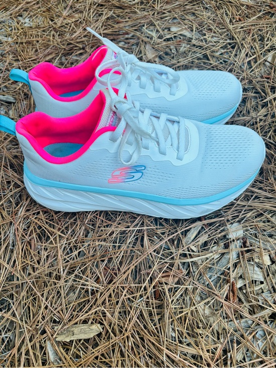 Skechers Shoes - Skechers White Athletic Sneakers with Hot Pink and Light Blue Accents size 10